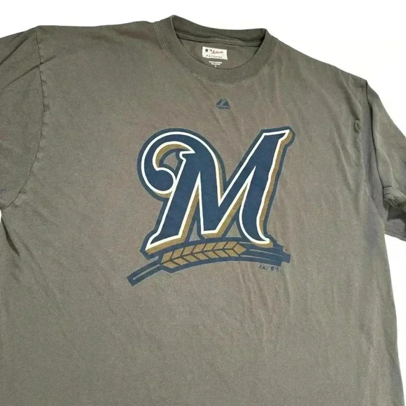 Milwaukee Brewers Shirt Mens Large Gray Graphic Tee MLB Authentic Majestic - Picture 2 of 9